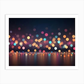 A Dark Blue Background With A Scattering Of Colorful Bokeh Lights, Creating A Festive And Celebratory Feel Art Print