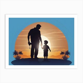 Silhouette Of Father And Son Father's Day 2 Art Print