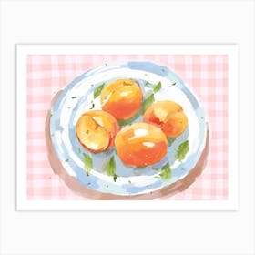 A Plate Of Peaches, Top View Food Illustration, Landscape 4 Art Print
