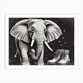 Elephant Wearing Shoes, Whimsical Art, 1136 Art Print