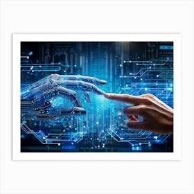 Abstract Cyber Concept Art Depicting A Human Hand And Artificial Intelligence Robotic Finger Almost (1) Art Print