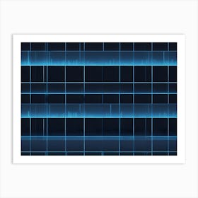 Abstract Image Of A Grid Of Squares With Blue Lines Running Through It On A Black Background Art Print