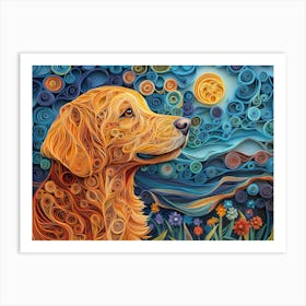 Golden Retriever Paper Quilling Dog Portrait Art Print