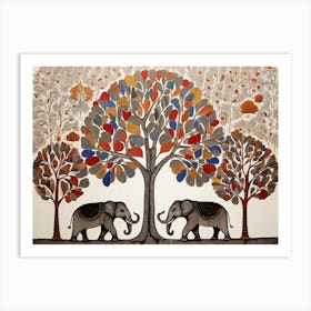 Default Traditional Gond Art From India Of Elephants And Trees 0 (4) Art Print