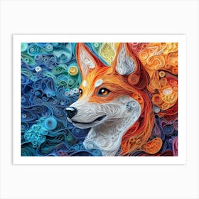 Shiba Inu Paper Quilling Dog Portrait Art Print