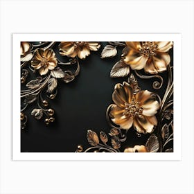 3d Illustration Background with Golden Jewelry and Flowers 2 Art Print