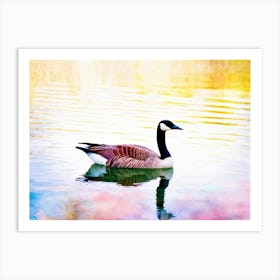 Goose Mid Stroke In A Vibrant Hued Lake Light Reflecting Off The Rippling Water Surface Array Of (1) Art Print