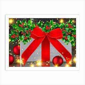 A Festive Christmas Greeting Symbolically Displayed Featuring Holly Fresh And Fiery Red Leaves Br (5) Art Print