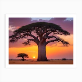 Baobab Tree At Sunset Art Print