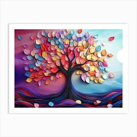 Colorful Tree With Multicolor Leaves Illustration 1 Affiche