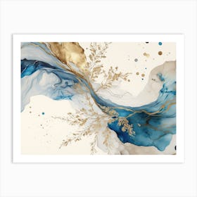 Blue Gold Marble Abstract Art Print