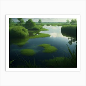 Vast Panorama Of A Lush Green Wetland Art Print