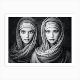 Black and white portrait of two women Art Print