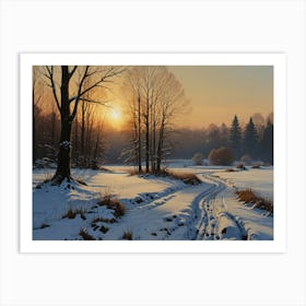 Sunset In The Snow Art Print