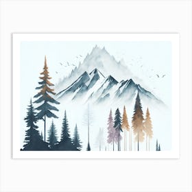 Mountain And Forest In Minimalist Watercolor Horizontal Composition 183 Art Print