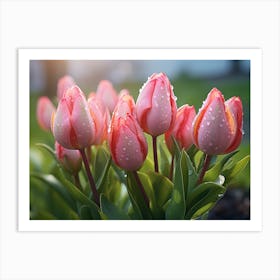 Pink Tulips In The Garden Art Print