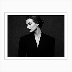 Monochrome Portrait Capturing Enigmatic Elegance Timeless Attire Figure Shrouded In A Subtle Aura Art Print