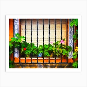 Floral Window Ledge Spain Art Print