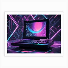 A Vintage Computer With A Glowing, Swirling Screen In A Retro Futuristic Setting, Ideal For Retro Themed Designs, Gaming, And Technology Related Visuals Art Print