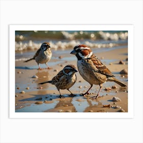 Beachy Sparrows Art Print