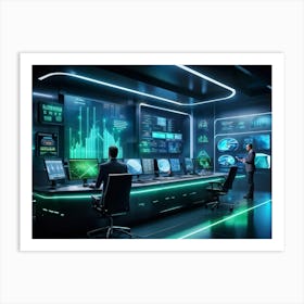 Cyber Intelligence Technology Interfacing With Modern Business Operations Robots Analyzing Data Ho (4) Art Print