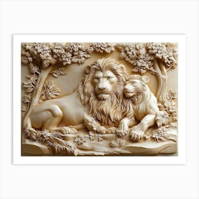 3D Lion And Lioness Art Print