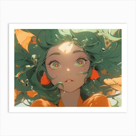 Anime Girl With Green Hair Art Print