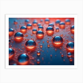 A Close Up Shot Of Water Droplets On A Surface, Illuminated By A Warm, Orange Light, Creating A Vibrant And Abstract Composition Art Print