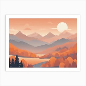 Misty mountains horizontal background in orange tone 143 Art Print