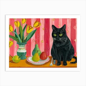 Black Cat With Pears 3 Art Print