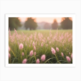 A Field Of Tall Pink Grass Illuminated By The Warm Light Of The Setting Sun, Creating A Beautiful And Romantic Atmosphere Art Print