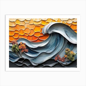 3d Art with Painting of a Colorful 3d Wave Art Print