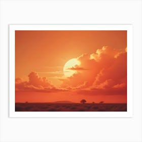 A Field Of Grass With A Dramatic Sunset In The Background Art Print