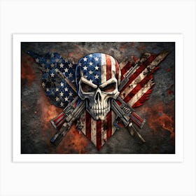 Skull With American Flag And Guns Art Print