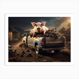 Pig In Manure Truck Art Print