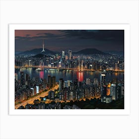 Hong Kong City At Night Art Print