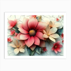 3d Cracked Flowers 3 Art Print