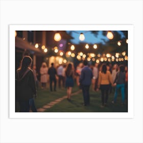 Blurred Image Of People Enjoying A Backyard Party With String Lights And A Cozy Atmosphere 1 Art Print