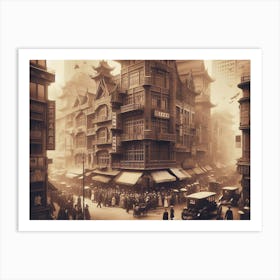 Vintage Surreal Sepia Prints Of China Town 2 Art Print