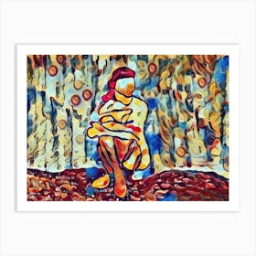 Woman Sitting In The Woods Art Print
