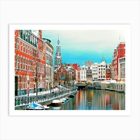 Canals Of Amsterdam Under Snow At Christmas Art Print