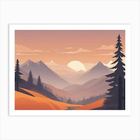 Misty mountains horizontal background in orange tone 14 Art Print