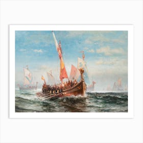 HD Remastered Oil Painting, The Viking Armada c1880 by Edward Moran (1829–1901) American Marine Painter, Born in Bolton, England, Died in New York - Norse Norway Denmark Scandinavian Mythology Thor Odin Freya War Goddess Art Print