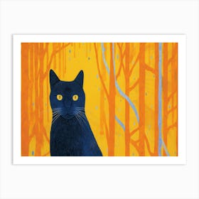 Black Cat In The Woods Art Print