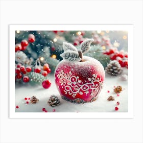 Luxury Red Apple in the white snow, winter theme Art Print