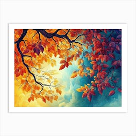 Vibrant 3d Tree Abstraction Colorful Leaves on Hanging Branches 3 Art Print