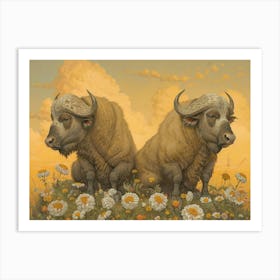 Floral Animal Illustration Buffalo 3 Art Print