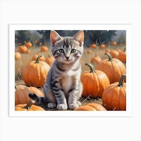 Cute Kitten In A Pumpkin Patch 1 Art Print