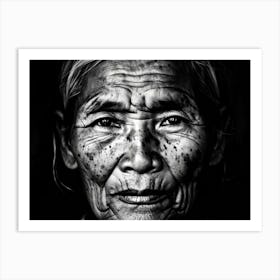 Portrait Of A Seasoned Older Face Cracks Spreading Spots Peppered Like Freckles Chips In The Skin Art Print