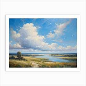 Cumulus Clouds Headlining The Scenic Landscape Clustered Carelessly Against A Shifting Cerulean Ba (3) Art Print